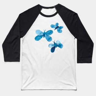 watercolor butterflies and flowers in blue, seamless repeat pattern Baseball T-Shirt